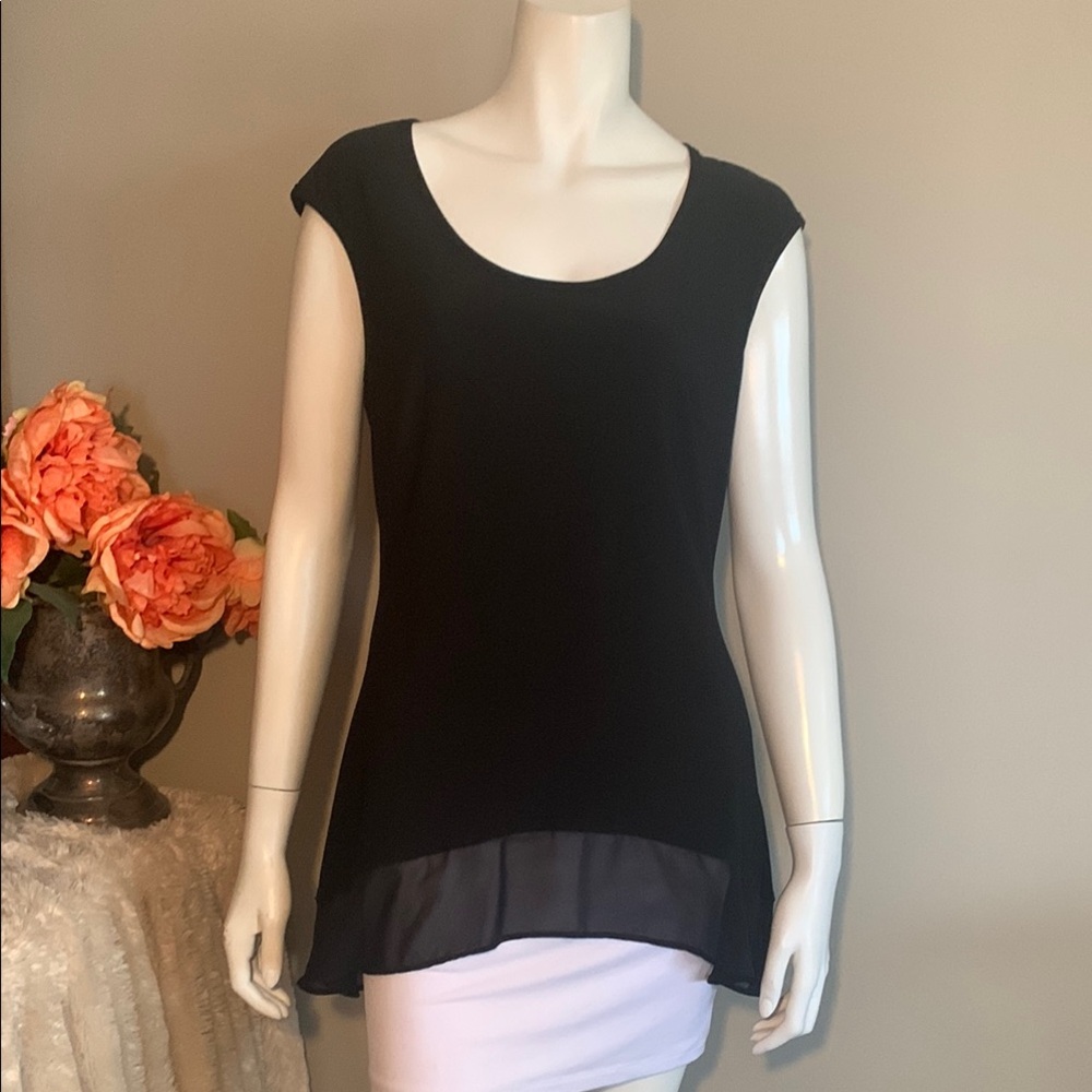 Chic Black sleeveles Top with sheer, fluttery high low hemline